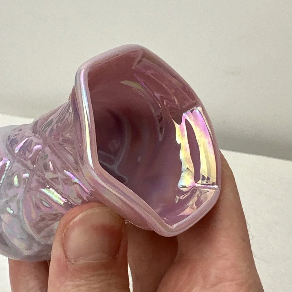 Vintage Gibson Toothpick Holder Pink Blue Glass Opalescent 1995 2.75